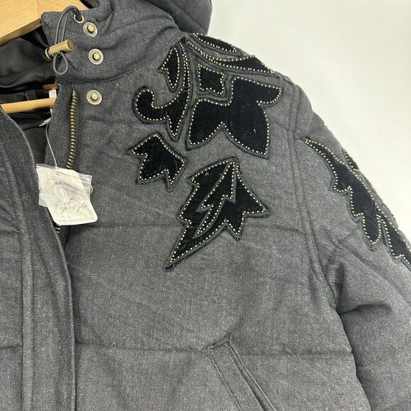 Free People Fleur De Lis Denim Puffer Jacket Size S - Picture 7 of 9